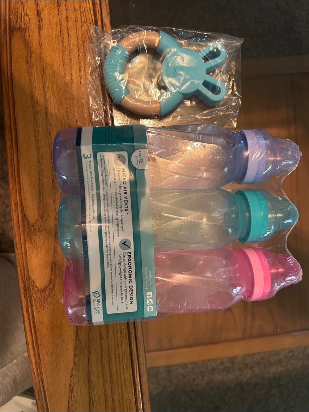 Baby bottles and teething ring